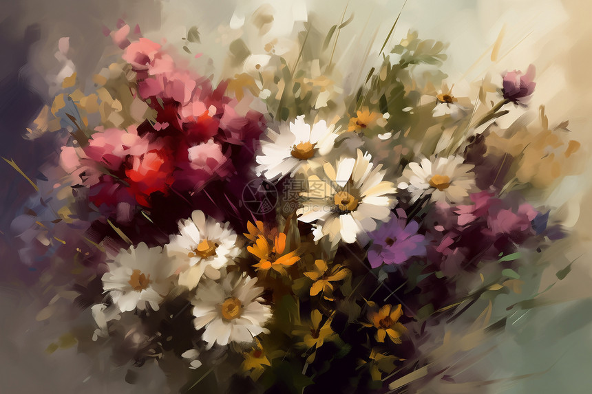 野花花束油画图片