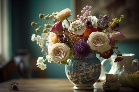 一束独特花朵在花瓶中图片