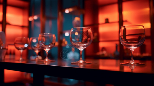 红蓝灯光ktv室内桌子上的酒杯背景