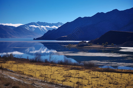 高原湖泊和雪山图片