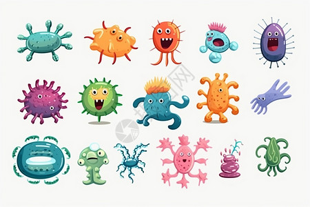 各种微生物病毒细菌卡通图片