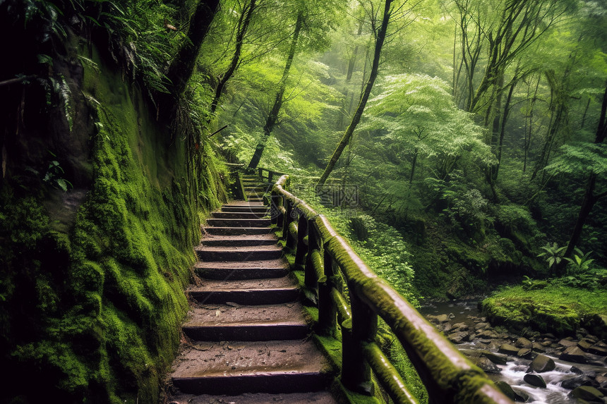 郁郁葱葱的山林植被图片