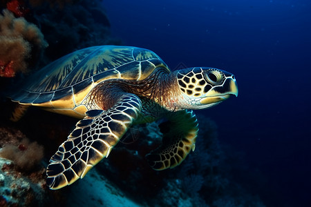 红海中的鹰嘴龟背景图片