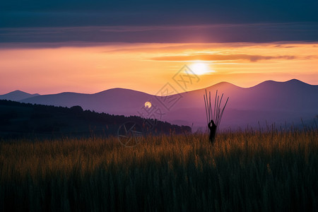 唯美的夕阳落山景观图片