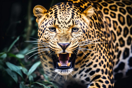 愤怒的野生豹子背景图片