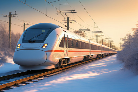 冬季火车高速行驶的高铁背景