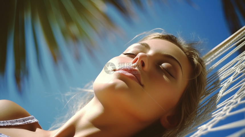 躺在吊床上晒太阳的女人图片