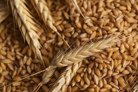 小麦作物带种子的小麦特写视图背景
