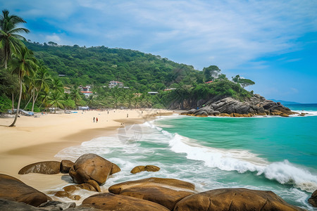 椰林碧海碧海蓝天沙滩椰林风景背景