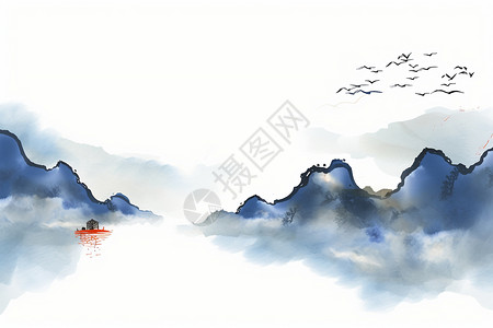 中国风水墨创意山水画背景图片