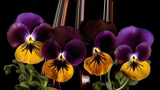 紫色花朵和提琴琴弦图片