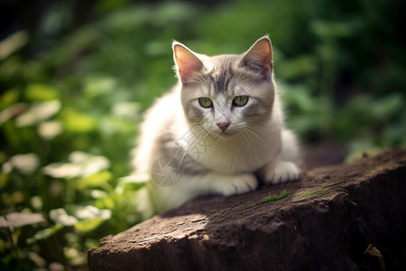 趴着的小猫森林中趴着的一只小猫背景