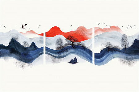 中国风墨韵山水画图片