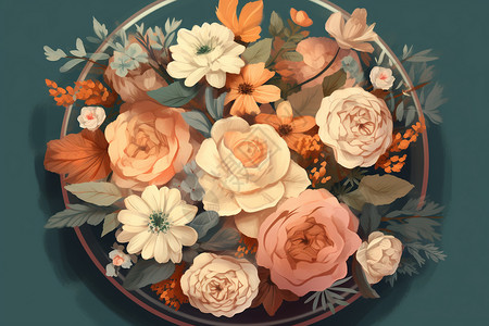 复古经典花瓶中的花朵平面插图风格背景图片