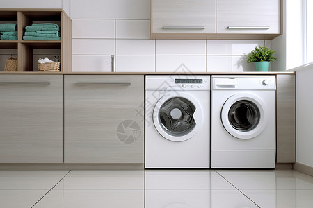 现代橱柜和洗衣机图片