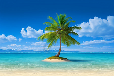 大海沙滩上的椰树图片