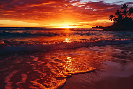 落日夕阳下的海岸图片