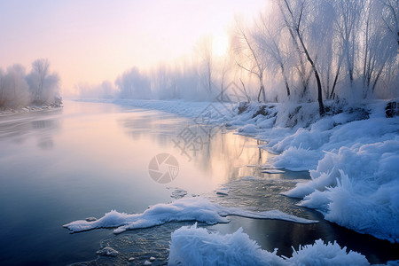 冬天寒冷河流美景图片