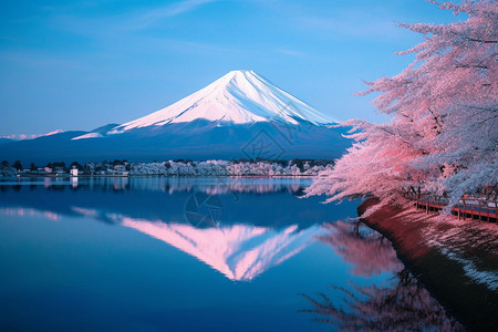 日本美丽富士山樱花旅行旅游背景