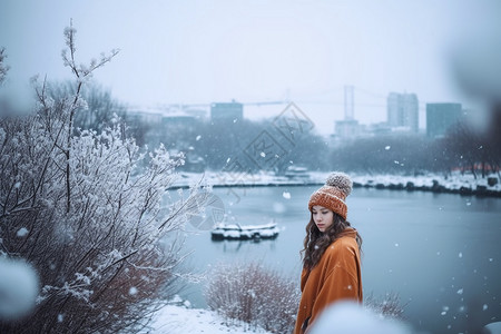 冬季郊外雪景下雪的城市背景