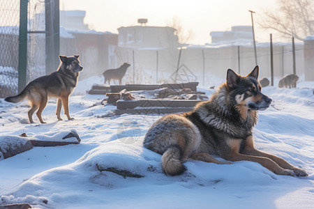 雪地里的小狗图片