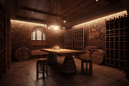 原木风的酒窖图片