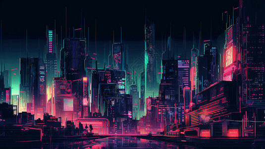 璀璨都市霓虹灯璀璨的城市插画