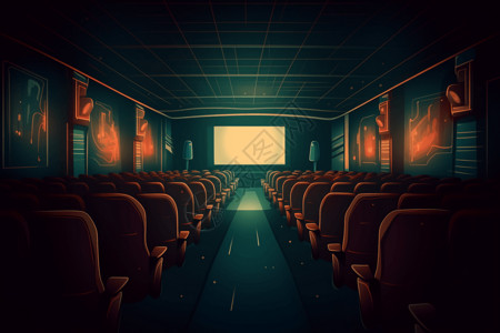 空座位电影院里的屏幕插画