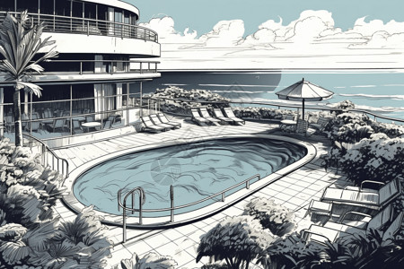海景照片度假游泳池的照片插画