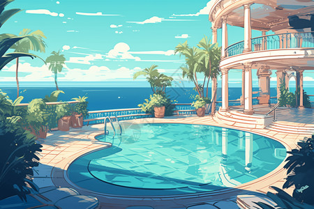 海景泳池奢华度假泳池插图插画