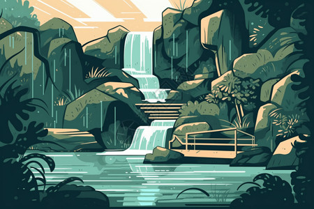 瀑布的水池背景图片
