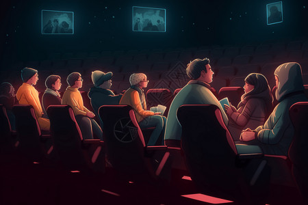 观看的人一群观看电影的人插画