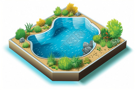 假山花园小型的游泳池插画
