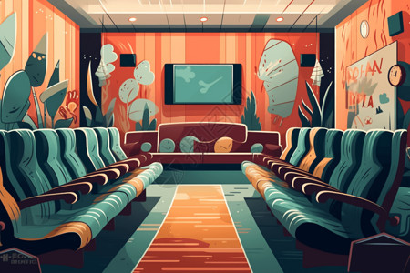 客厅影院配有豪华座椅的剧院插画