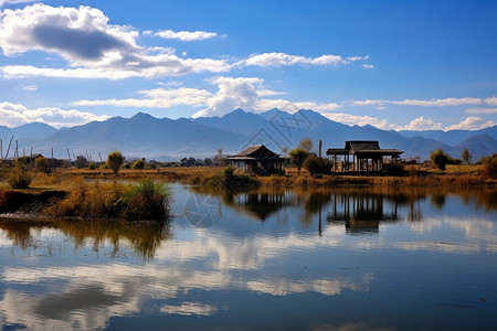 湿地公园湖光山色图片