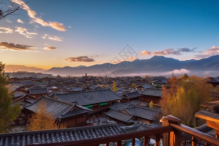 文旅城黎明时分的大雁古镇背景