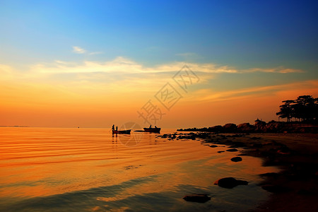 沙滩沿海落日时分的沙滩背景