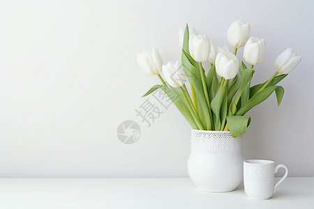 白色背景下的白色郁金香背景图片