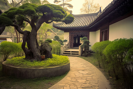 中式庭院建筑背景图片