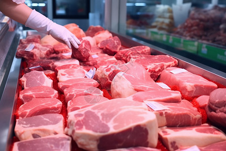 切割完的肉超市展示柜高清图片