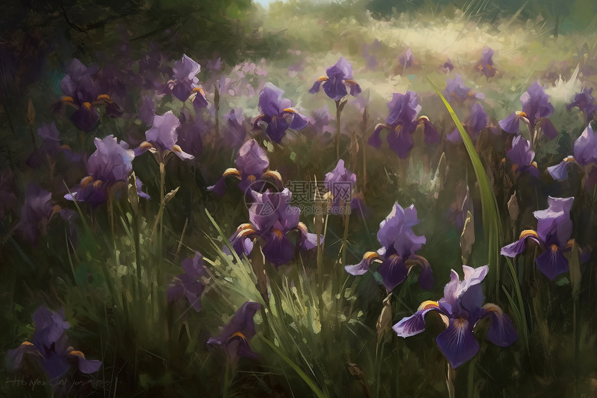 紫色花朵油画图片