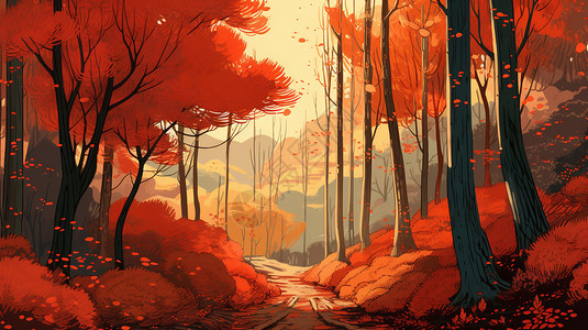美丽的秋季森林插画图片