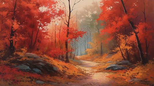 寒露红叶令人惊叹的秋天森林插画插画