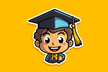 小学生学士帽庆祝毕业的小学毕业生头像icon插画