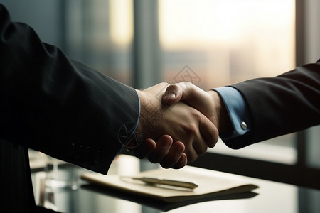 商务握手和办公背景图片