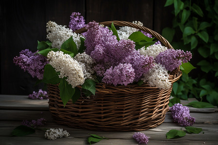 白色和紫色的丁香花背景图片