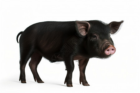 野生黑猪隔离白色白色背景上的黑猪背景