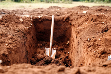 锄头铁锹正在挖掘的土地背景