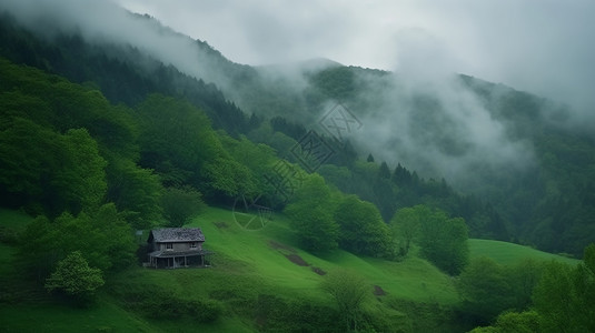 雾蒙蒙的山脉风光背景图片