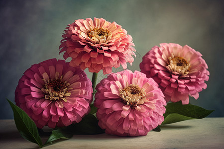 桌子上的粉红色百日菊图片